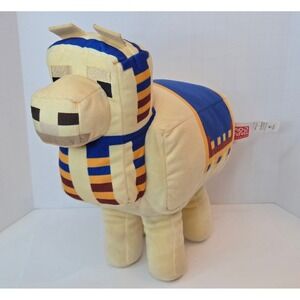 Minecraft Llama Plush Mojang Studios Stuffed Animal Tan Blue Striped 9.5 Inch